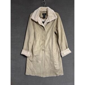 Dennis‎ Basso Coat M Beige Faux Suede Faux Fur Lined Penny Lane Fall Winter Midi